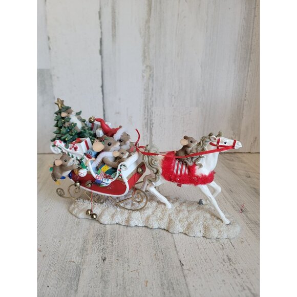 Christmas tails sleigh full of joy RARE horse santa mouse mice xmas figure decor - Picture 1 of 12